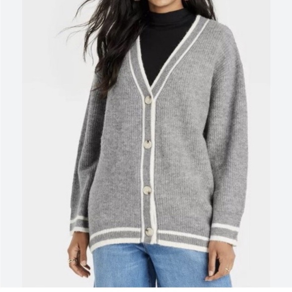 a new day Sweaters - a new day size L grey preppy cardigan. Oversized. Super soft. Warm. Preppy.